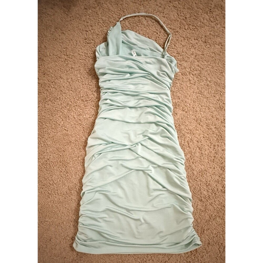 Lucy in the Sky One Shoulder Ruched Side Dress in Light Green - Medium